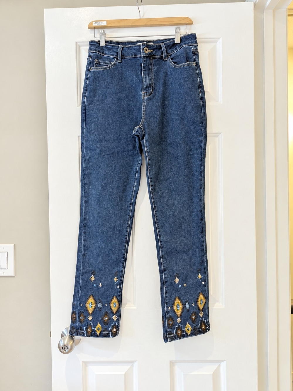 Western Y2K Dark Indigo Jeans Charlie B Beaded Slim Leg Boho Cowgirl Denim 6 29